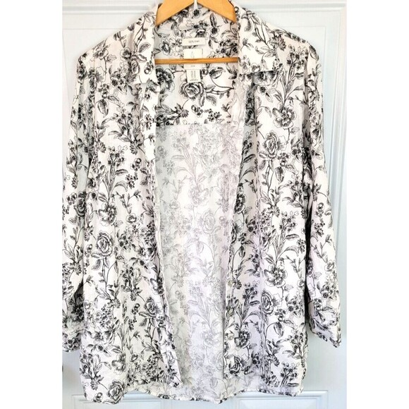 Joie Plus Size Linen Button-Down Top Size 1X Floral Long Sleeve - Picture 1 of 7